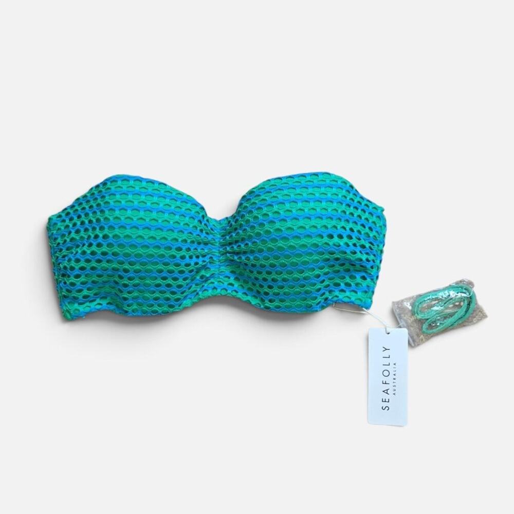 Seafolly Australia Mesh Effect Bustier Bandeau Bikini Top Jade Green Size 8 US